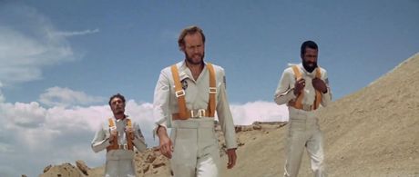 Charlton Heston, Jeff Burton, and Robert Gunner in Planet of the Apes (1968)