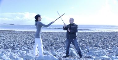 Rhys training actress and Student Chantelle Patterson behind the scenes of 