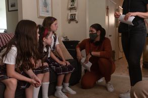 Margaux Susi on set of Birds, Bees, and Threes