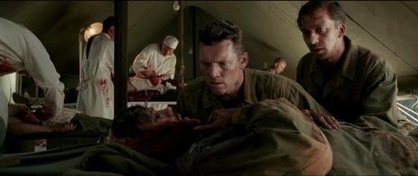 Sam Worthington, Luke Pegler, and Richard Pyros in Hacksaw Ridge (2016)