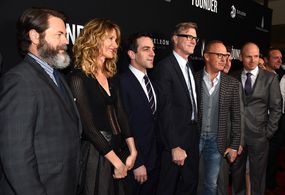 Nick Offerman, Laura Dern, BJ Novak, John Lee Hancock, Michael Keaton, Don Handfield at The Founder premiere.