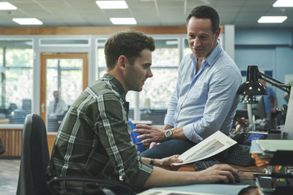 Thomas Law (DC Eddie Martin) and Andrew Dowbiggin (DS James Clarke) in The Bay, series 4.