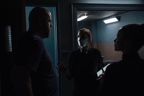 Lisa Robinson, Chris Sullivan, and Juliana Canfield in The Calling (2022)