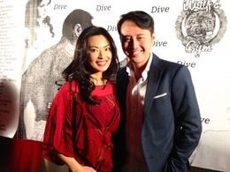 Working the red carpet with The Lady In Red, friend and actress Jane Park Smith - Dive premiere, Hollywood, Apr 2015.