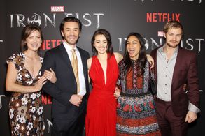 Rosario Dawson, Tom Pelphrey, Jessica Stroup, Finn Jones, Jessica Henwick, and Anand Bhatt at an event for Iron Fist (20