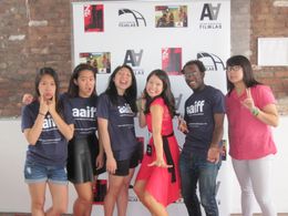 left to right: Joanna Shen (editor),Joyce Tam (film festival volunteer),Hanna Lee (festival volunteer),Jennifer Betit