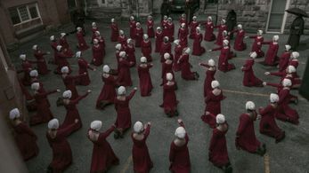 Elisabeth Moss, Jenessa Grant, Nina Kiri, and Bahia Watson in The Handmaid's Tale (2017)