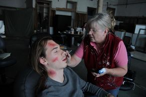 Sean Leser and Production Designer Margaret Wolf on set of 