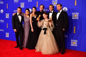 Brad Pitt, Leonardo DiCaprio, Quentin Tarantino, David Heyman, Shannon McIntosh, Margaret Qualley, and Julia Butters at 