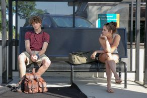 Claudia Sulewski and Steffan Argus on set of The Commute.