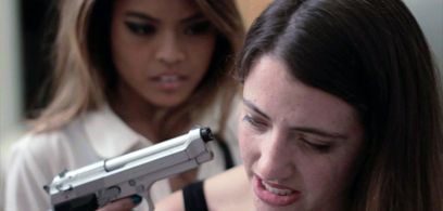 Diana Ferrer and Eva Rocca in Bullets, Fangs and Dinner at 8 (2015)