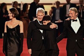 Harrison Ford, Mads Mikkelsen, Ethann Isidore, and Phoebe Waller-Bridge at an event for Indiana Jones and the Dial of De