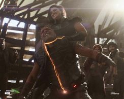 Gina Carano as Cara Dune. Dave Reaves as the Zabrak Fighter. The Mandalorian season 1 Chapter 7.