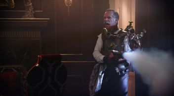 As steampunk mad scientist Cedric in 