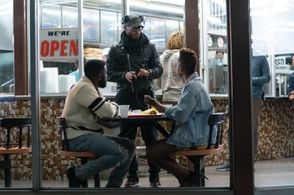 On the set of Insecure Episode 302 with Issa Rae and Y'lan Noel.
