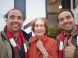 Behind the scenes of Rhys Horler, Sian Phillips and Gerald Horler in Dream Horse