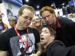 JORDAN BYRNE on the floor at San Diego Comic-Con 2010, with Michael T. Coleman and Vesper Burnett.