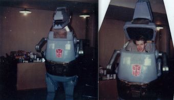 Taken in 1985, in NY. I am standing in the T-Rex Dinobot suit, getting ready to promote the Transformers line of action 