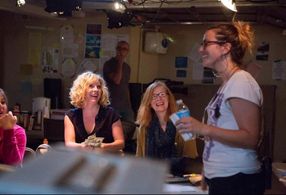 Frances Conroy, Lily Ranes, Molly Holdeman and Sara Gertrude Shapiro on the set of SEQUIN RAZE