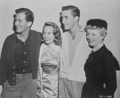 Pat Boone, Ronnie Burns, Janet Gaynor, and Terry Moore in Bernardine (1957)