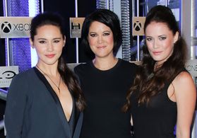 Kiki Wolfkill, Christina Chong, and Sarah Armstrong at an event for Halo: Nightfall (2014)