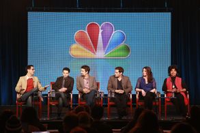 Samm Levine, Lin-Manuel Miranda, Phylicia Rashad, Alana De La Garza, Steven Pasquale, and David Schulner at an event for