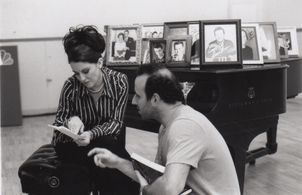 Jason Ensler and Megan Mullally on the set of The Zucker Follies.