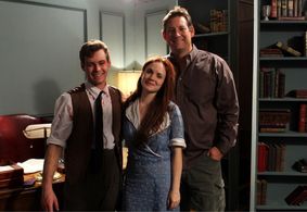 Director Dan Lantz, Airen Delamater and Chris James Boylan pose for a photo on the set of Bloodrunners (2017).