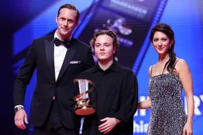 Alexander Skarsgård, Doga Karakas, and Zar Amir Ebrahimi at an event for Dormitory (2023)