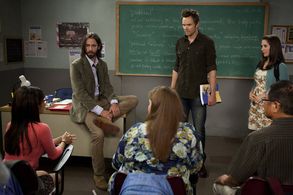 Joel McHale, Martin Starr, Alison Brie, Danielle Kaplowitz, and Irene Choi in Community (2009)