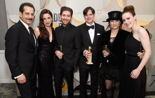 Tony Shalhoub, Marin Hinkle, Daniel Palladino, Amy Sherman-Palladino, Michael Zegen, and Rachel Brosnahan at an event fo
