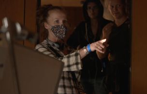 Anna Gutto on set during Covid times Paradise Highway