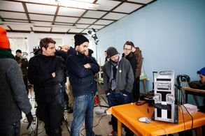 Péter Böszörményi (first assistant camera),Bálint Szimler (director) and Marcell Rév (cinematographer) on the set of Ba