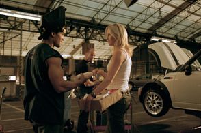 Charlize Theron, Jason Statham, and Franky G in The Italian Job (2003)