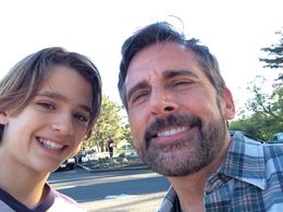 Julian Crouser and Steve Carell in Marin County, CA during filming of Beautiful Boy 5/2017