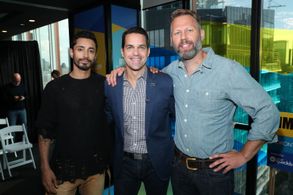 Dave Karger, Riz Ahmed, and Darius Marder at an event for Sound of Metal (2019)