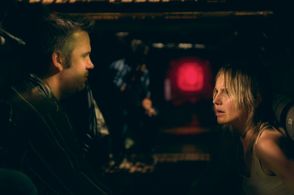 Justin Dix and Amber Clayton on the set of Crawlspace