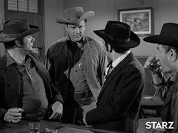 James Arness, Val Dufour, and Tom Reese in Gunsmoke (1955)
