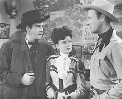 Raymond Burr, Debra Alden, and James Warren in Code of the West (1947)