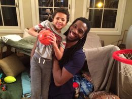 Mace Montgomery Miskel (Eric Jenkins) on set of NBC's Chicago Med with Deron J. Powell (Tate Jenkins).