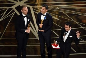 Justin Paul, Benj Pasek, and Justin Hurwitz at an event for La La Land (2016)