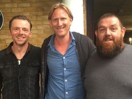 Simon Pegg, Henry Fitzherbert, Nick Frost - on set Slaughterhouse Rulez 26 August 2017