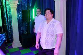 Paul Simms and Harvey Guillén at an event for What We Do in the Shadows (2019)