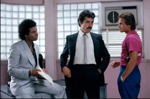 Don Johnson, Edward James Olmos, and Philip Michael Thomas in Miami Vice (1984)