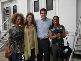 Shawn Richardz, Candy Buckley, Lee Zurik, and Phyllis Montana-LeBlanc on set of 