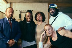 Jean-Claude Van Damme, Samir Decazza, Alban Ivanov, Assa Sylla, and Djimo in The Last Mercenary (2021)