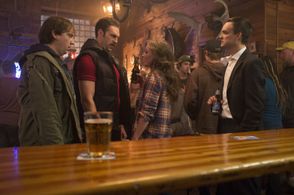 Scott Patey (L),Benjamin Arthur, Katharine Isabelle and Robin Nielsen (R) star in THE MOVIE OUT HERE, an Alliance Films