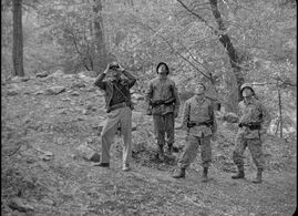 Paul Mazursky, Stephen Coit, Kenneth Harp, and Frank Silvera in Fear and Desire (1953)