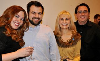 Blaze Kelly Coyle, Thomas Tar, Andrea Mower and Leo Kirschner celebrate during the opening night of the off-broadway mus