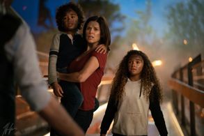 Neve Campbell, Noah Cottrell, and McKenna Roberts in Skyscraper (2018)